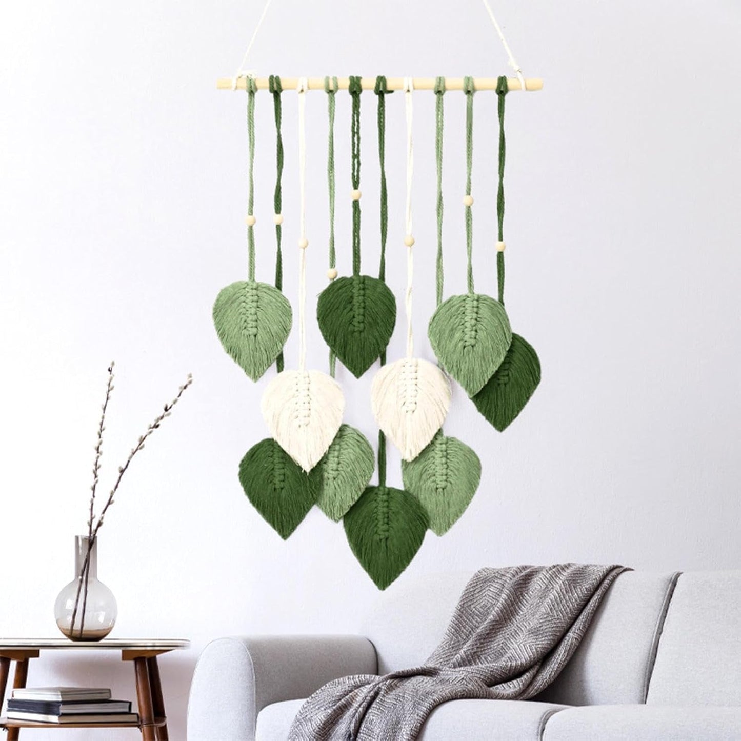 Tapisserie artisanale perles en bois feuilles vertes Accueil - Accessoires et Décorations Naty Shop Salutations