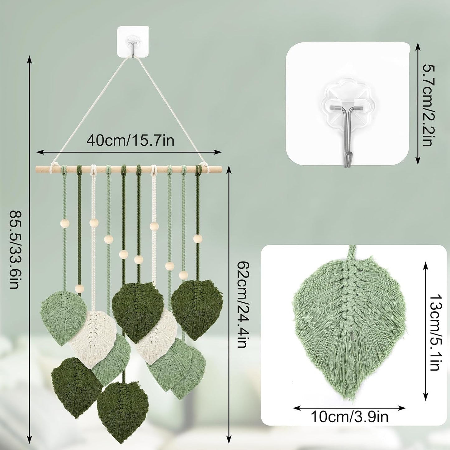 Tapisserie perles en bois feuilles vertes crochet Accueil - Accessoires et Décorations Naty Shop