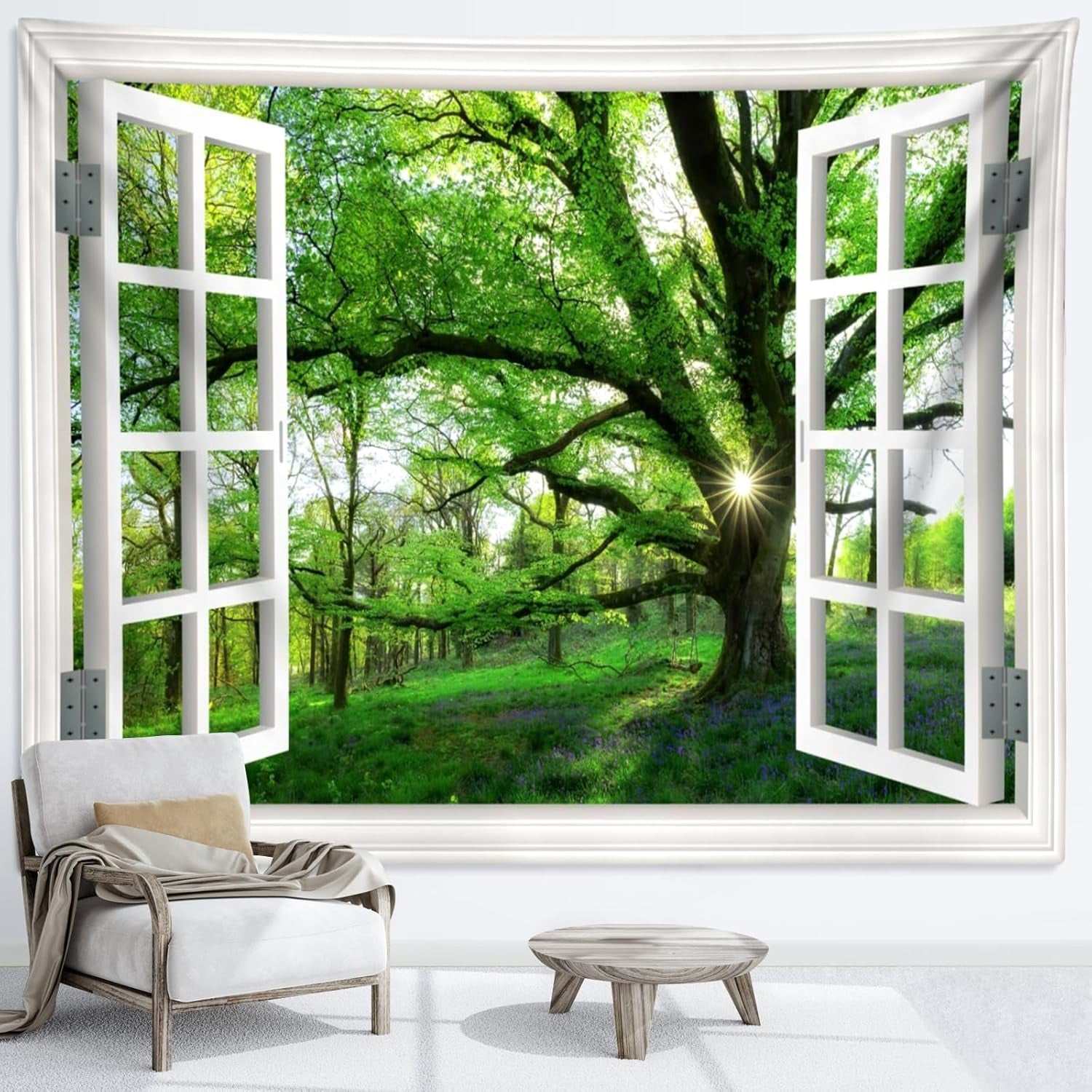 Tapisserie paysage jungle xxl tissu fenêtre forêt Maison - Accessoires et Décorations Naty Shop 240L X 220B Cm