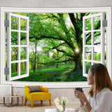 Tapisserie paysage jungle xxl tissu fenêtre forêt Maison - Accessoires et Décorations Naty Shop 350L X 256B Cm