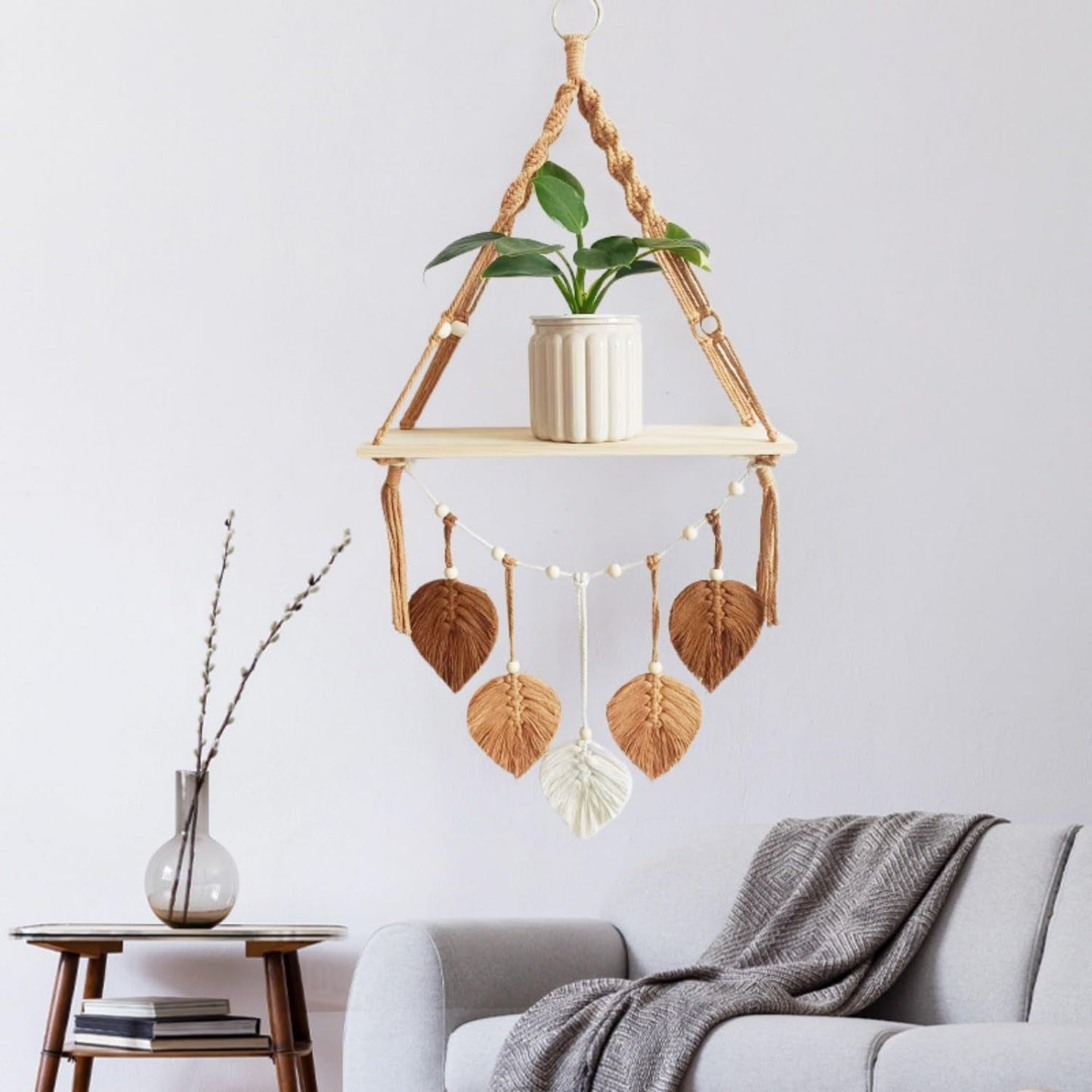 Tapisserie étagère en bois guirlande feuilles tressées Maison - Accessoires et Décorations Naty Shop