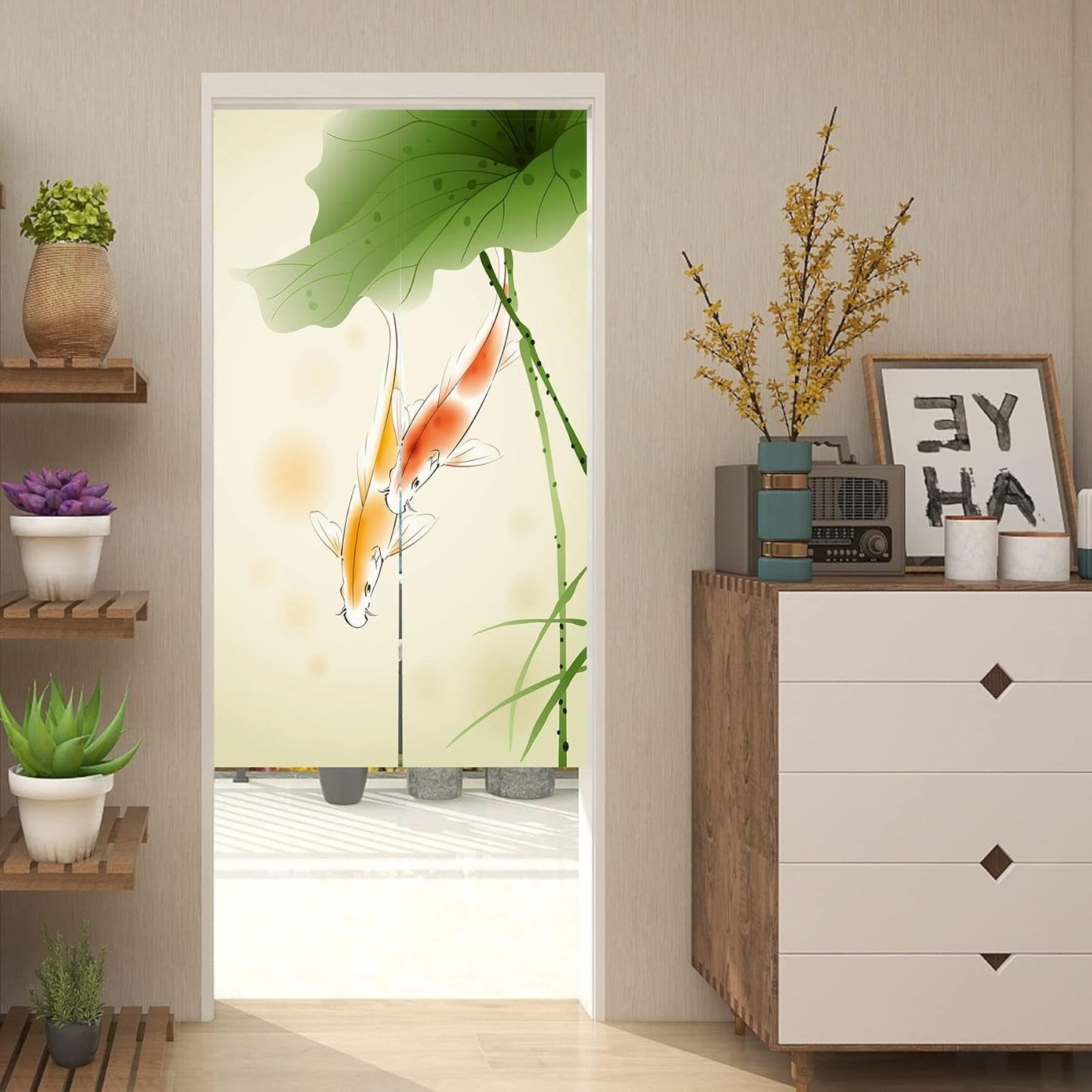 Tapisserie style japonais, lin noren épais, longue maison lotus - Accessoires et Décorations Naty Shop