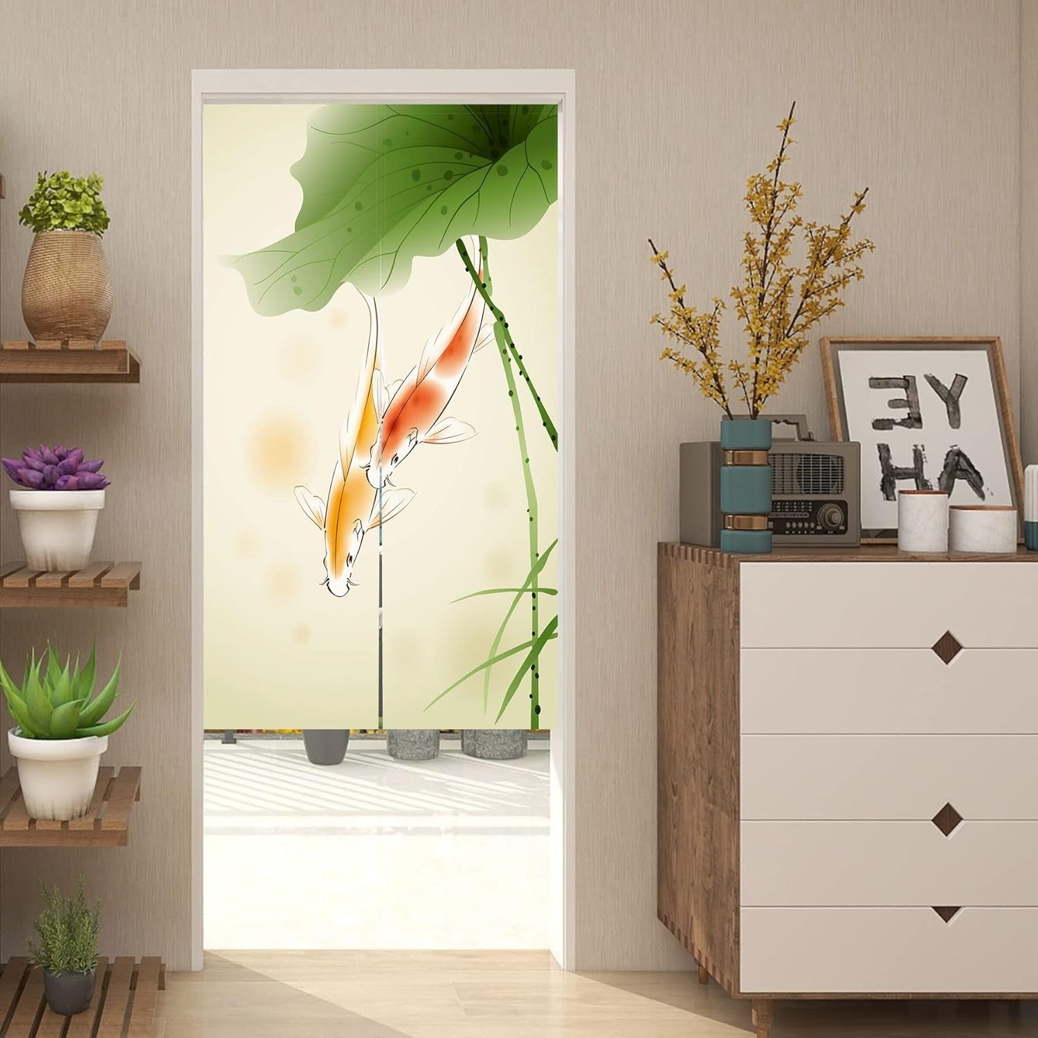 Tapisserie style japonais, lin noren épais, longue maison lotus - Accessoires et Décorations Naty Shop
