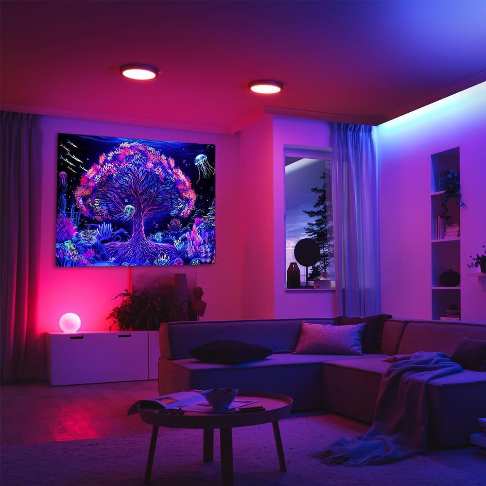 Tapisserie suaywo psychédélique fluorescent arbre vie chambre Maison - Accessoires et Décorations Naty Shop