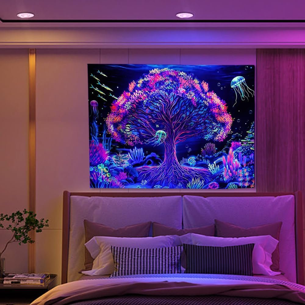 Tapisserie suaywo psychédélique fluorescent arbre vie chambre Maison - Accessoires et Décorations Naty Shop
