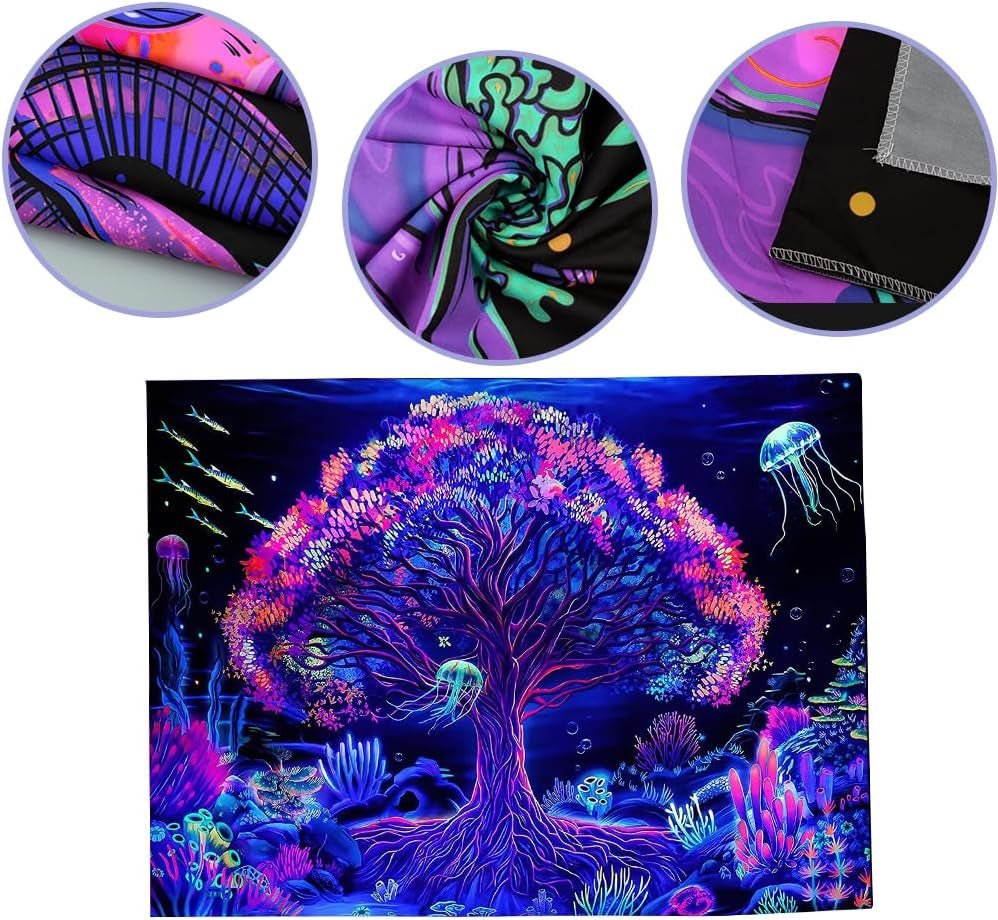 Tapisserie suaywo psychédélique fluorescent arbre vie chambre Maison - Accessoires et Décorations Naty Shop
