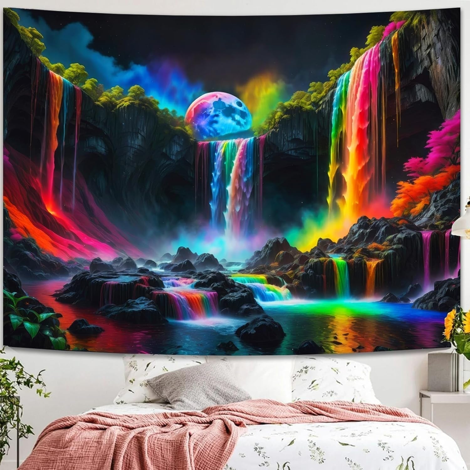 Tapisserie tapisserie cascade planétaire fantaisie lumière noire Maison - Accessoires et Décorations Naty Shop