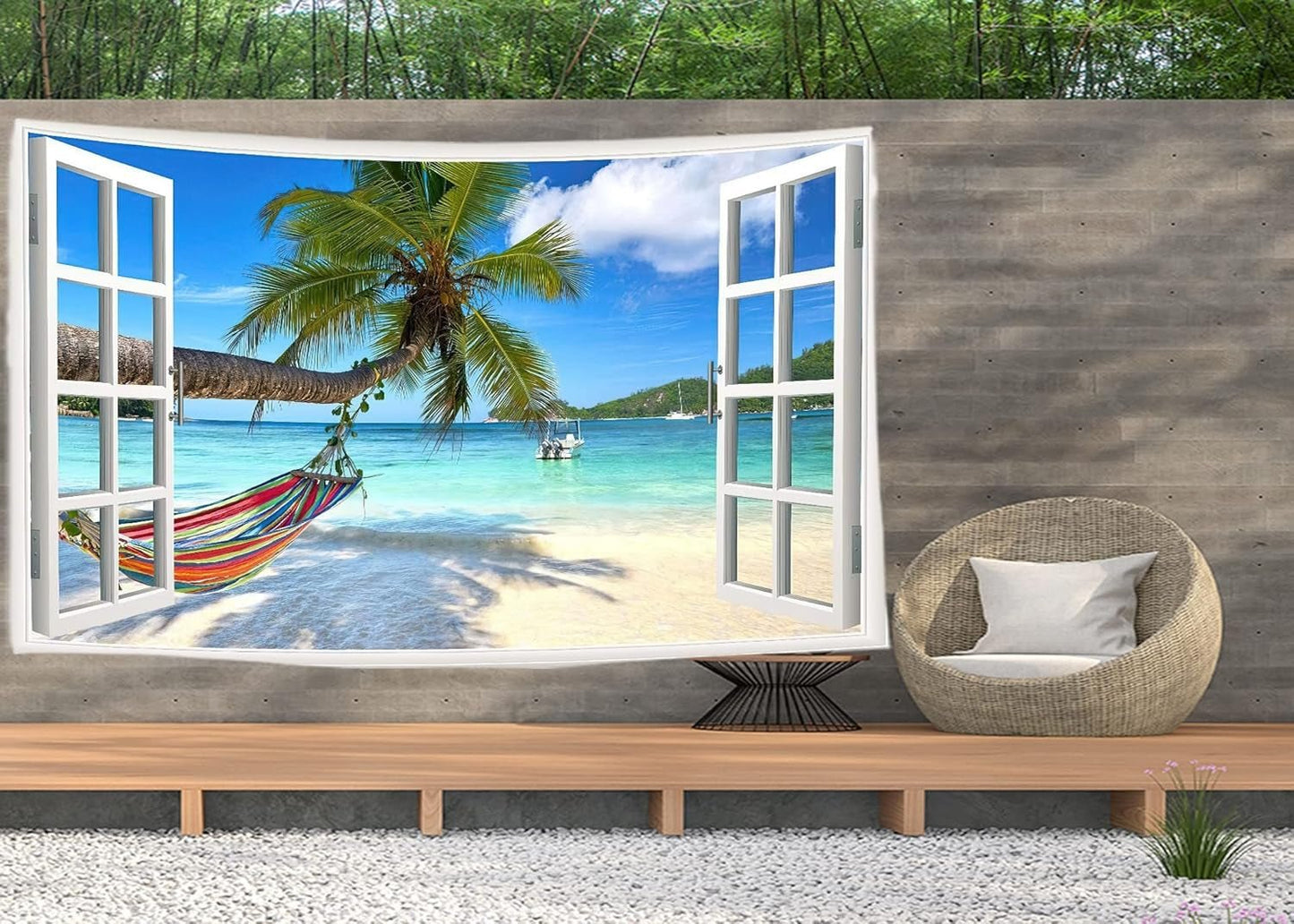 Tapisserie ulticool vue plage mer palmier hamac Accueil - Accessoires et Décoration Naty Shop