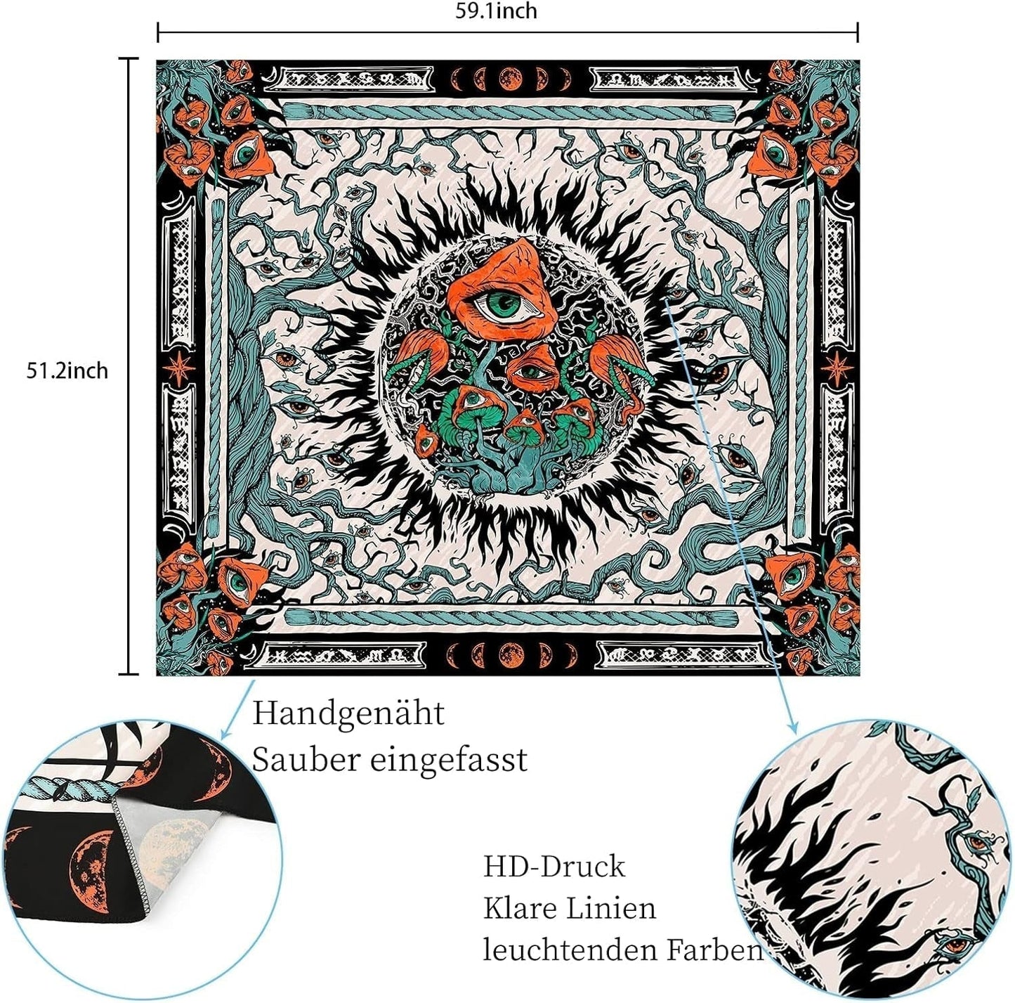Tapisserie yrendenge champignons coup de soleil toile hippie yeux Maison - Accessoires et Décorations Naty Shop