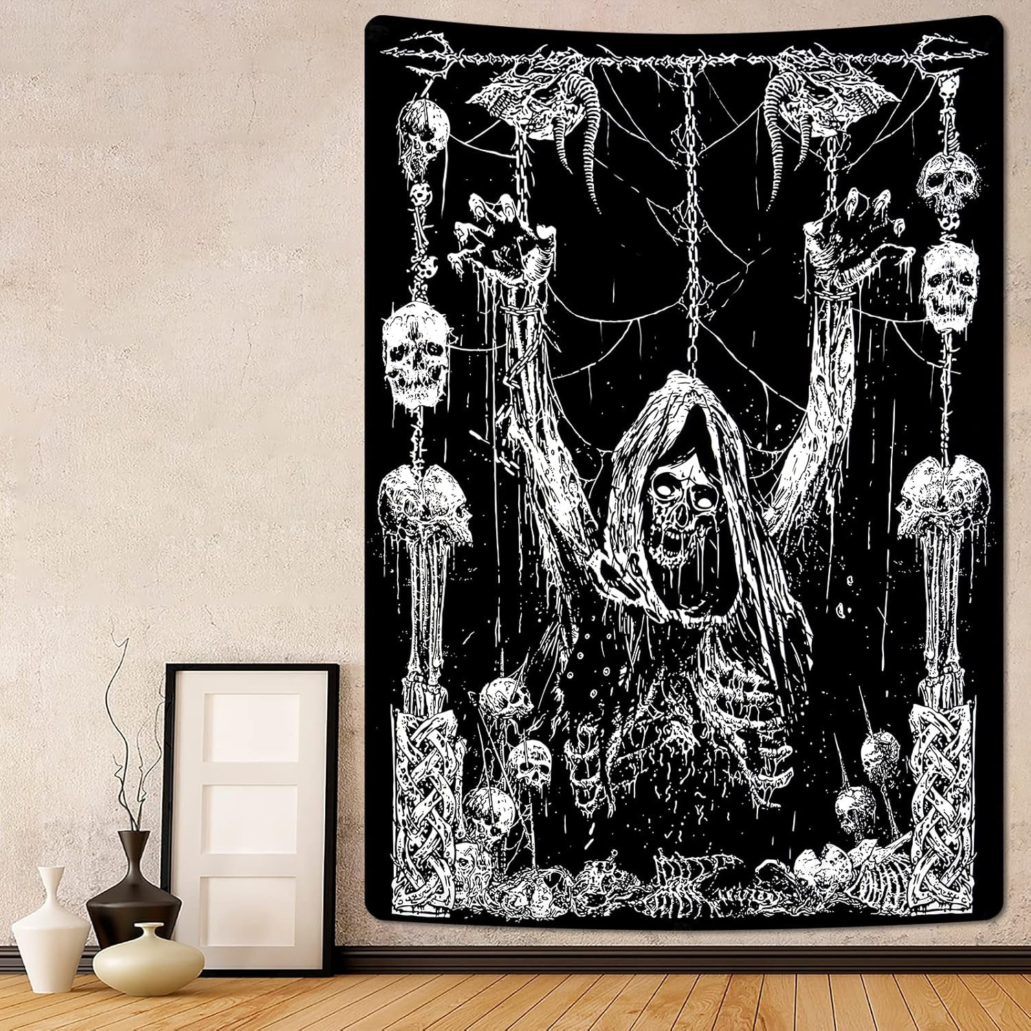 Tapisserie yrendenge crâne humain noir blanc Accueil - Accessoires et Décoration Naty Shop