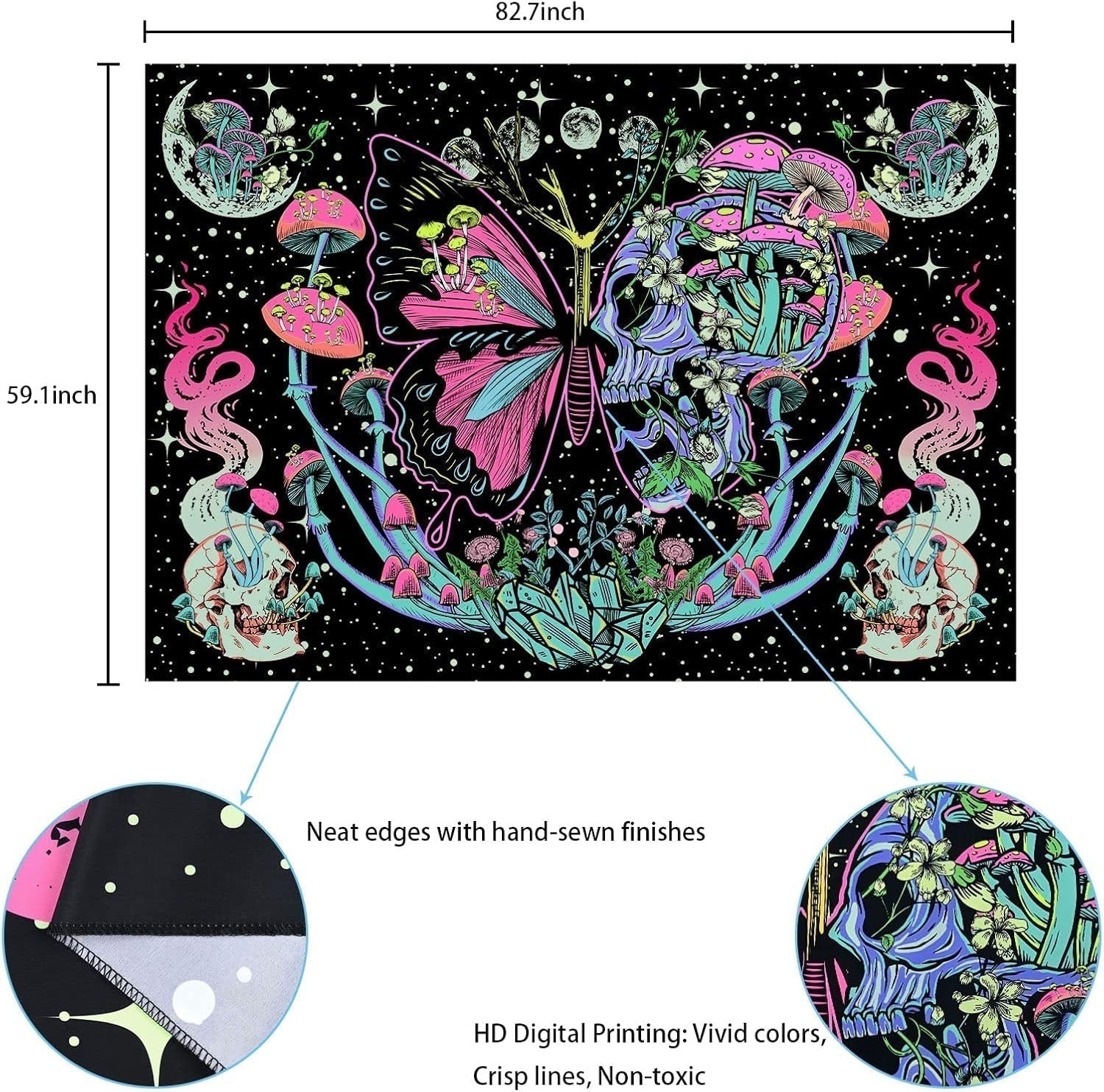 Tapisserie Yrendenge tapisserie fluorescente phase papillons Accueil - Accessoires et Décorations Naty Shop
