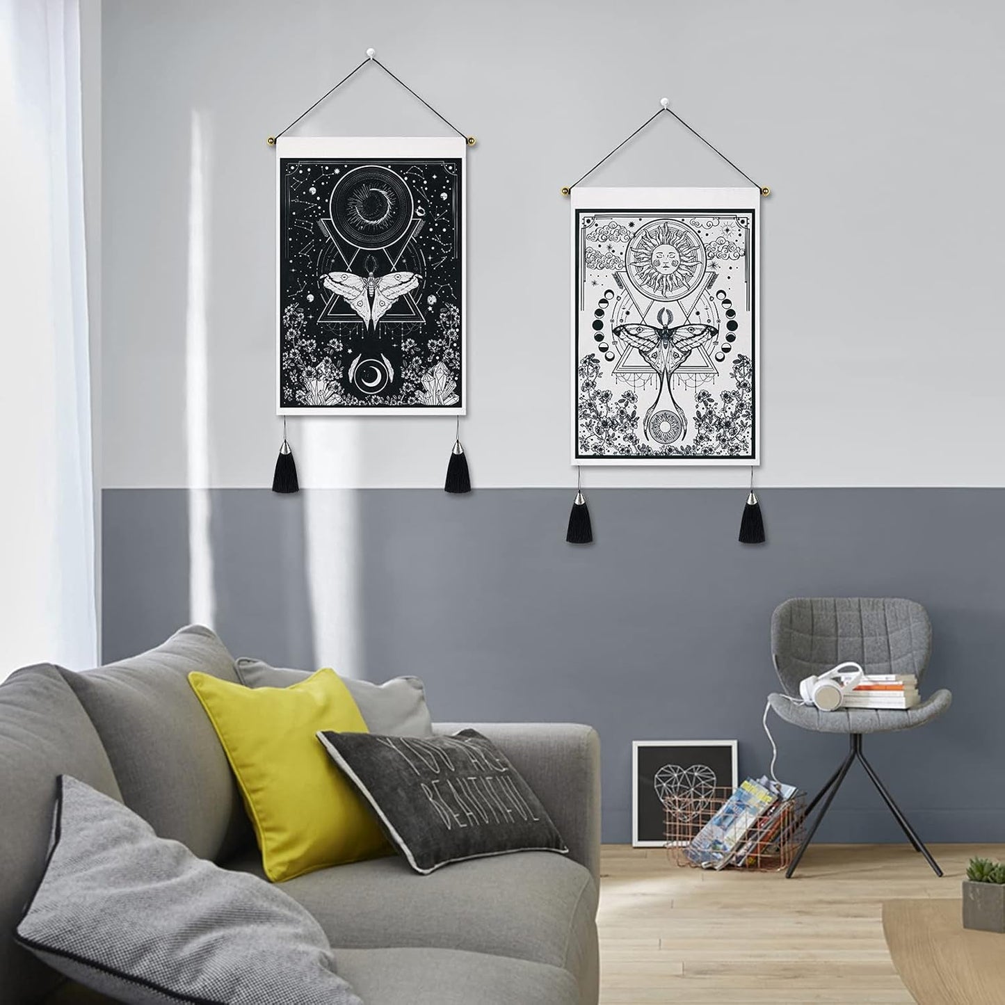 Tapisserie Yugarlibi 2pcs petites tapisseries suspendues lune et soleil Accueil - Accessoires et Décorations Naty Shop