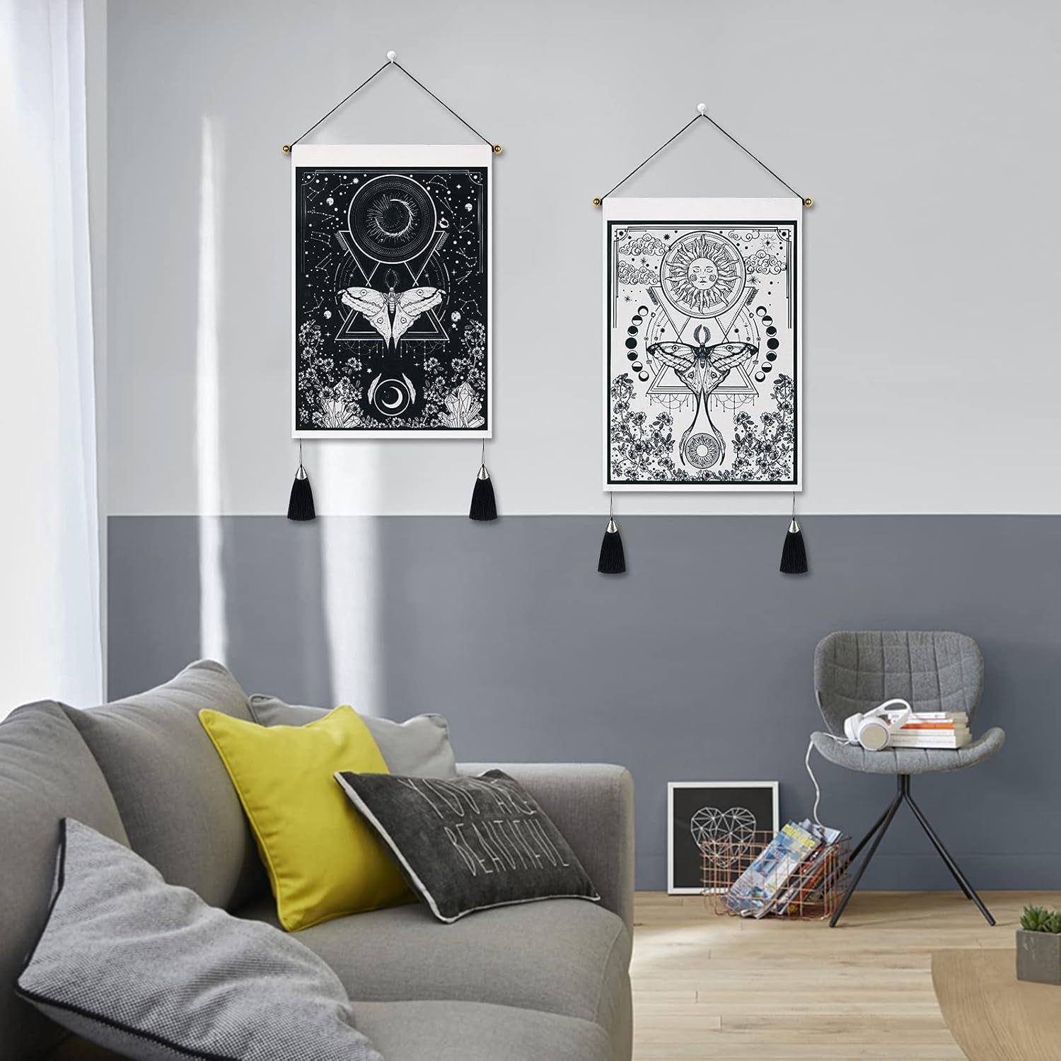 Tapisserie Yugarlibi 2pcs petites tapisseries suspendues lune et soleil Accueil - Accessoires et Décorations Naty Shop