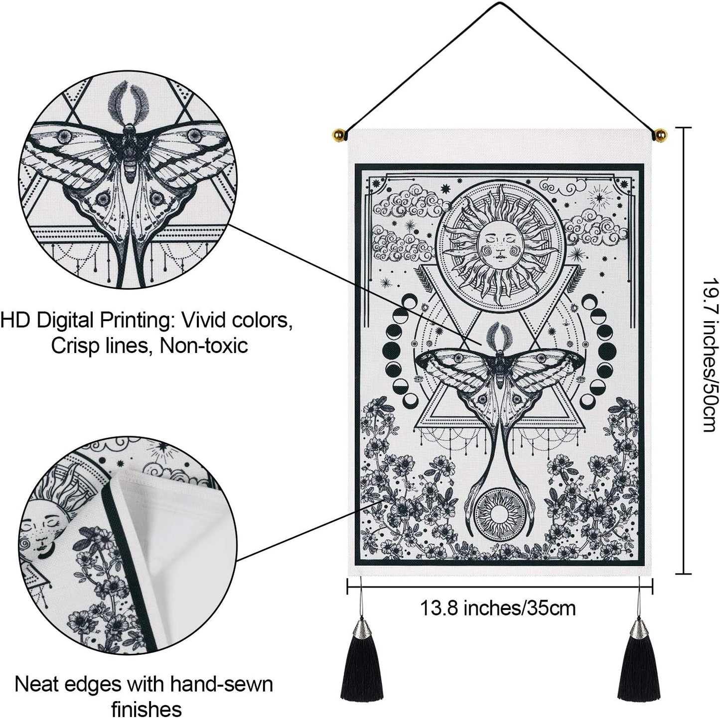 Tapisserie Yugarlibi 2pcs petites tapisseries suspendues lune et soleil Accueil - Accessoires et Décorations Naty Shop