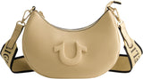 True Religion Sac à bandoulière pour femme, sac à main Crescent Hobo avec sangle amovible réglable et logo en fer à cheval Sacs pour femme Naty Shop Camel
