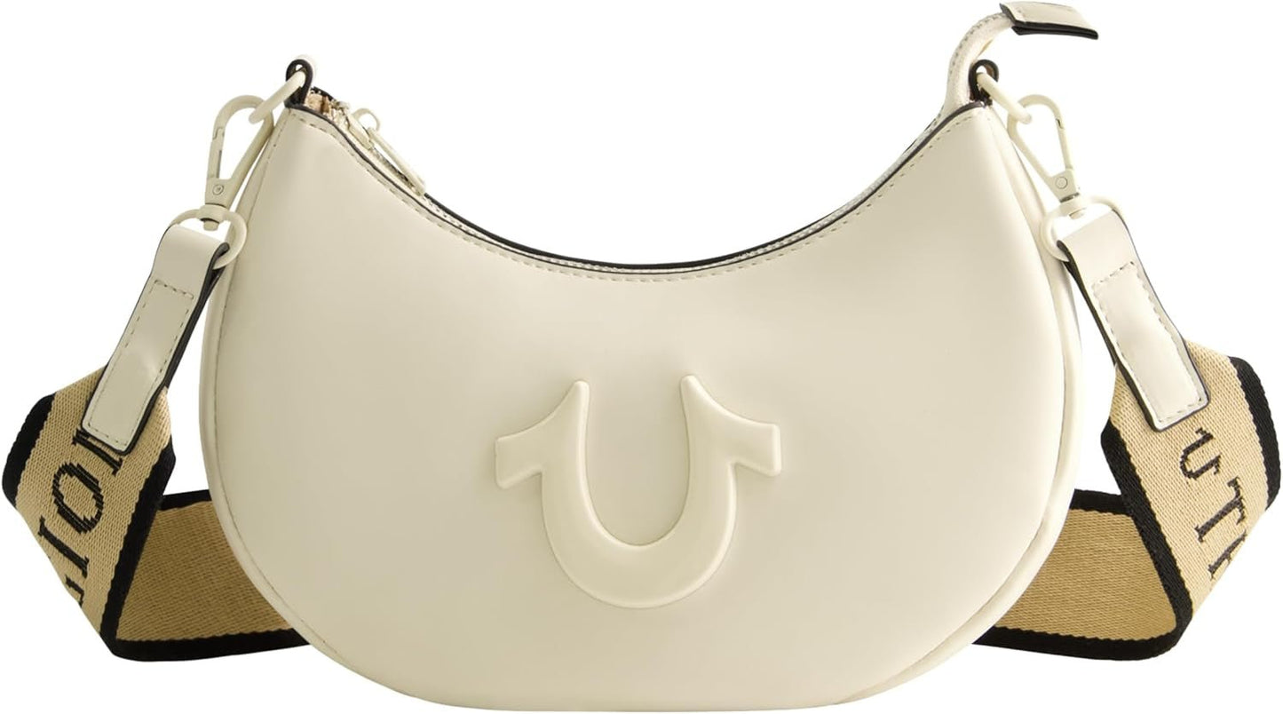 True Religion Sac à bandoulière pour Femme, Sac à Main Crescent Hobo avec Sangle Amovible réglable et Logo en Fer à Cheval Sacs pour Femme Naty Shop Ivoire