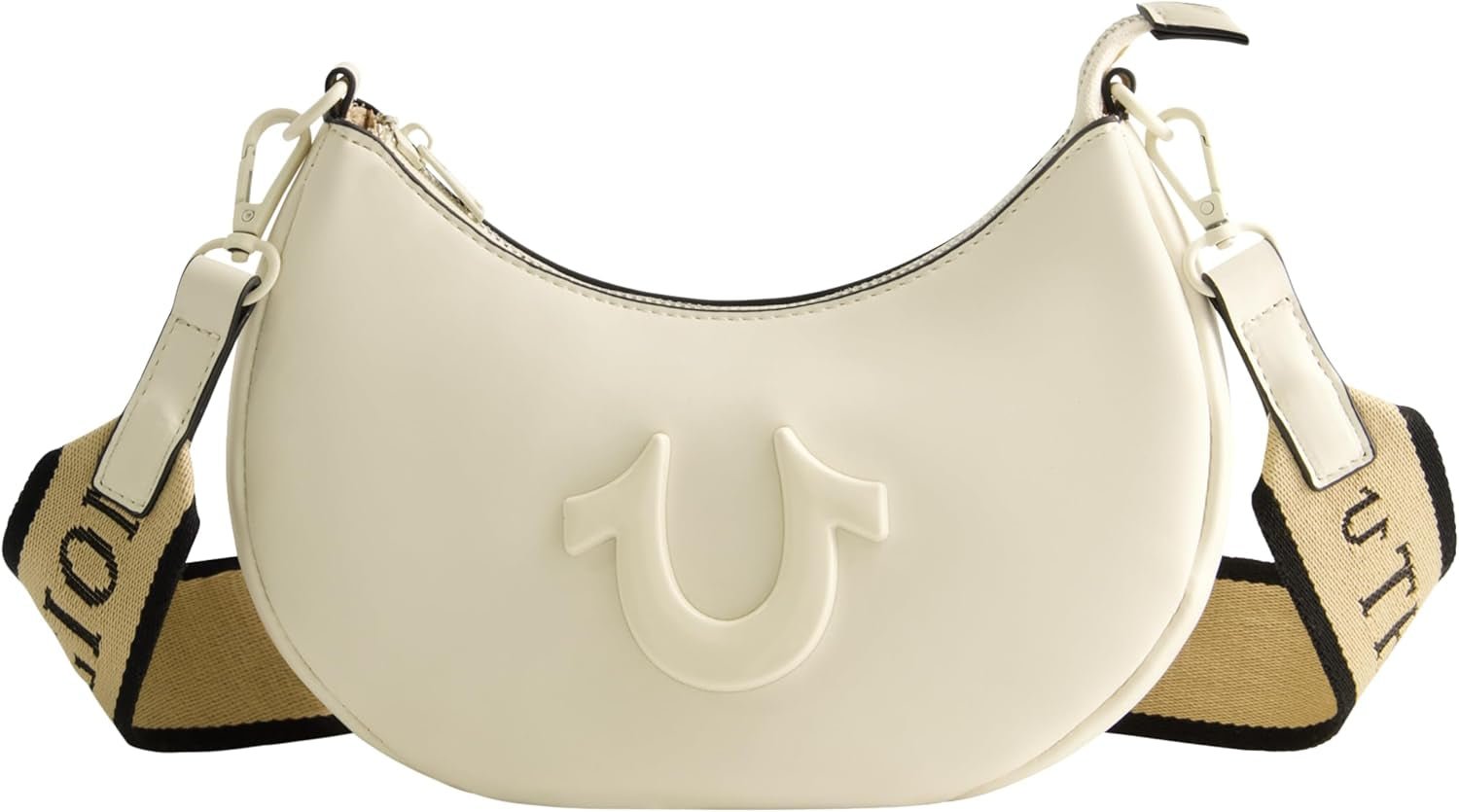 True Religion Sac à bandoulière pour Femme, Sac à Main Crescent Hobo avec Sangle Amovible réglable et Logo en Fer à Cheval Sacs pour Femme Naty Shop Ivoire
