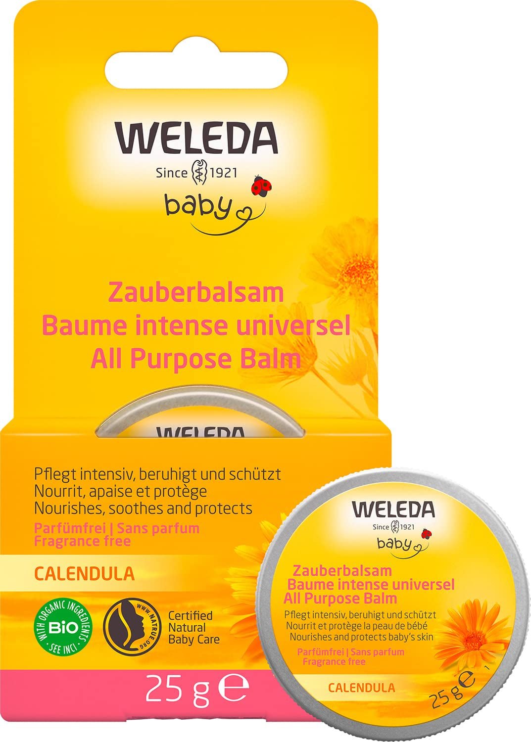 WELEDA Baume Magique Bébé Calendula Bio - Baume universel de cosmétique naturelle visage et corps pour soigner et apaiser la peau et les lèvres sèches. Baume riche universel pour bébés et enfants (1x 25g) Enfants - Bains et soins Naty Shop Default title