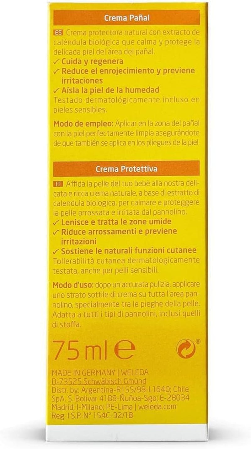 WELEDA Crème de Protection des Plaies au Calendula Bio pour Bébé 75 ml - Pommade pour plaies / crème pour bébé cosmétique naturelle pour la protection de la peau sensible de bébé au niveau des couches. Aide en cas de rougeurs, de peaux irritées et de douleurs Enfants - Bain et Soin Naty Shop