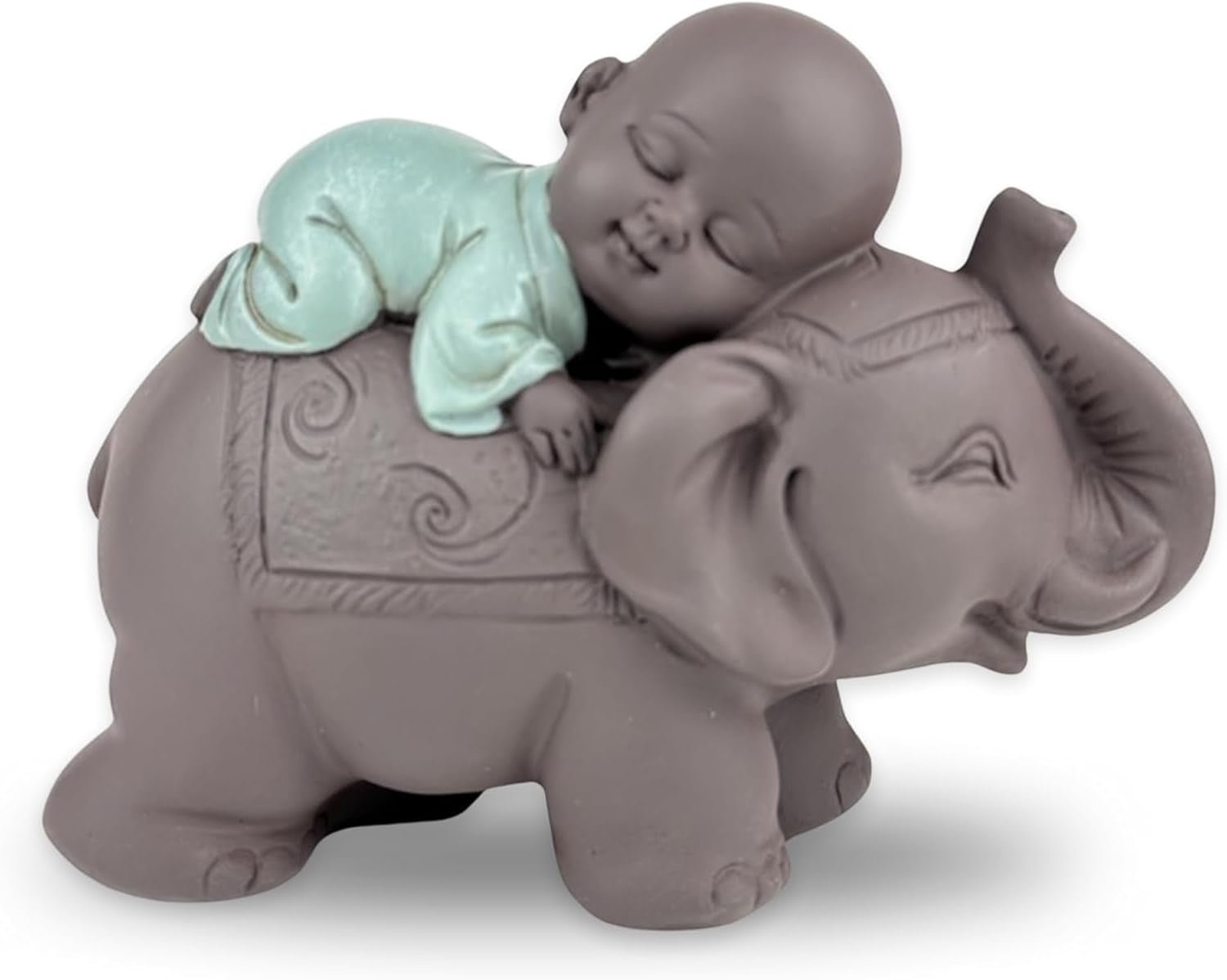 Zen'Light Statue Bouddha Bonze dormant sur un éléphant - Ambiance zen dans votre espace sacré - belle figure de bon augure -H 9,5 cm, Marron & Vert Statuettes et sculptures Naty Shop Titre par défaut