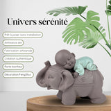 Zen'Light Statue Bouddha Bonze Dormant sur un Éléphant - Ambiance zen dans votre espace sacré - belle figure de bon augure -H 9,5 cm, Marron & Vert Statuettes et sculptures Naty Shop