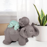 Zen'Light Statue Bouddha Bonze Dormant sur un Éléphant - Ambiance zen dans votre espace sacré - belle figure de bon augure -H 9,5 cm, Marron & Vert Statuettes et sculptures Naty Shop