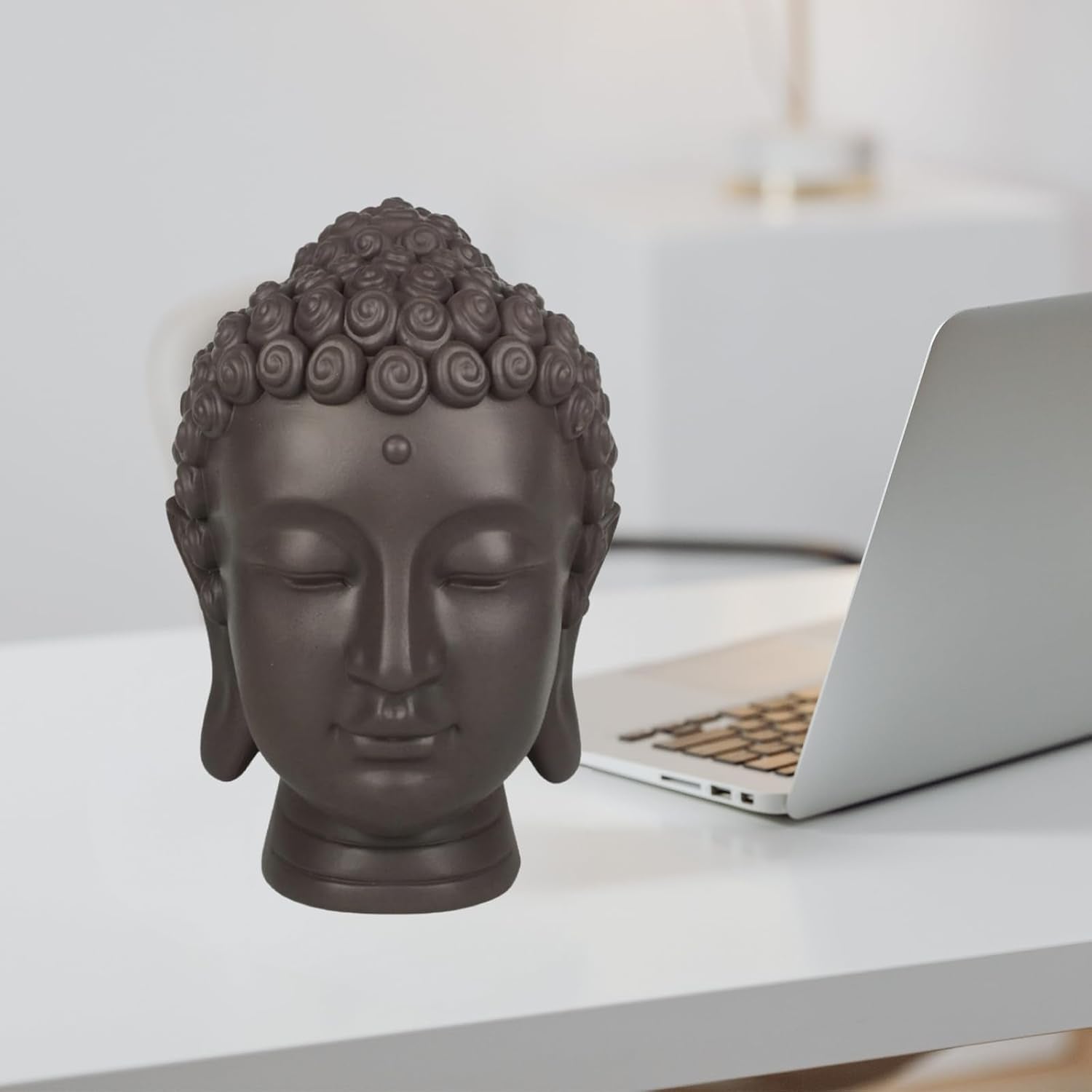 Zen'Light - Statuette tête de Bouddha - Décoration pour le zen, la méditation et le feng shui - Cadeau pour une ambiance relaxante et spirituelle - Statuette de Bouddha - Hauteur : 20 cm - Couleur : vert/marron Statuettes et sculptures Naty Shop